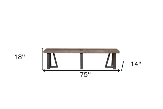 75" Natural and Black Distressed Solid Wood Dining Bench