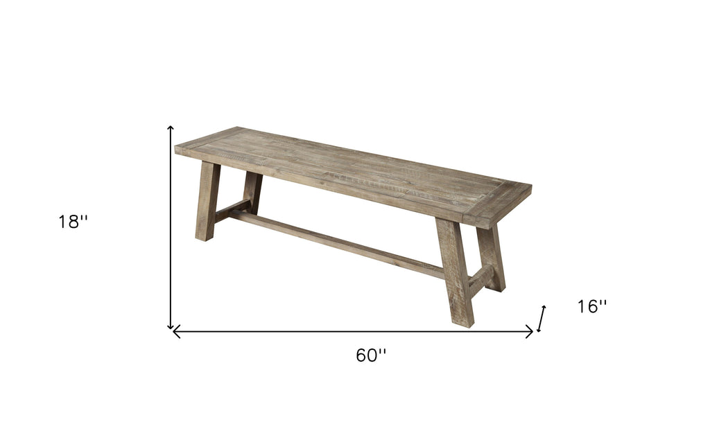 60" Natural And Brown Distressed Solid Wood Dining bench