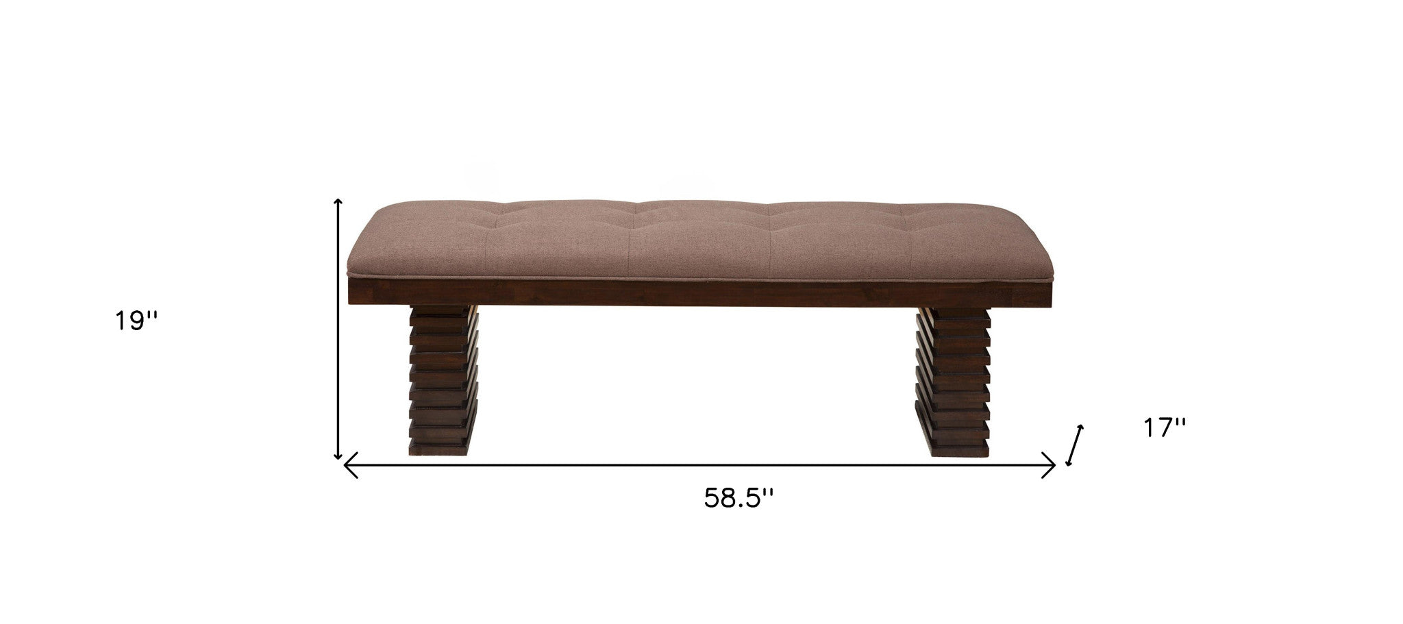 59" Latte and Espresso Upholstered Linen Blend Dining Bench