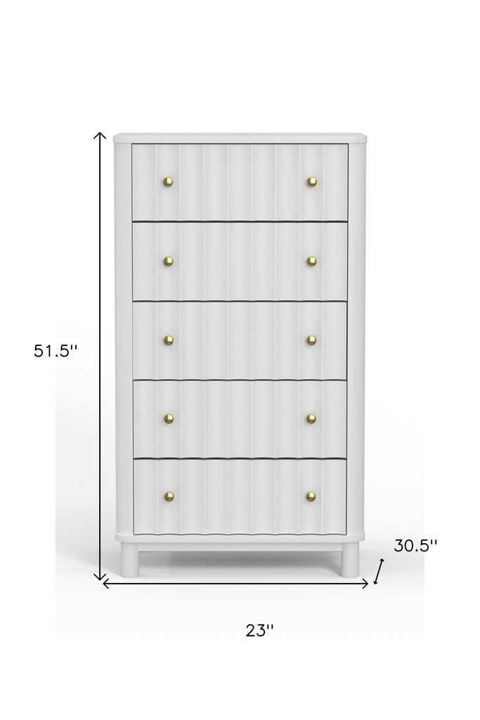 28" White Solid Wood Five Drawer Chest