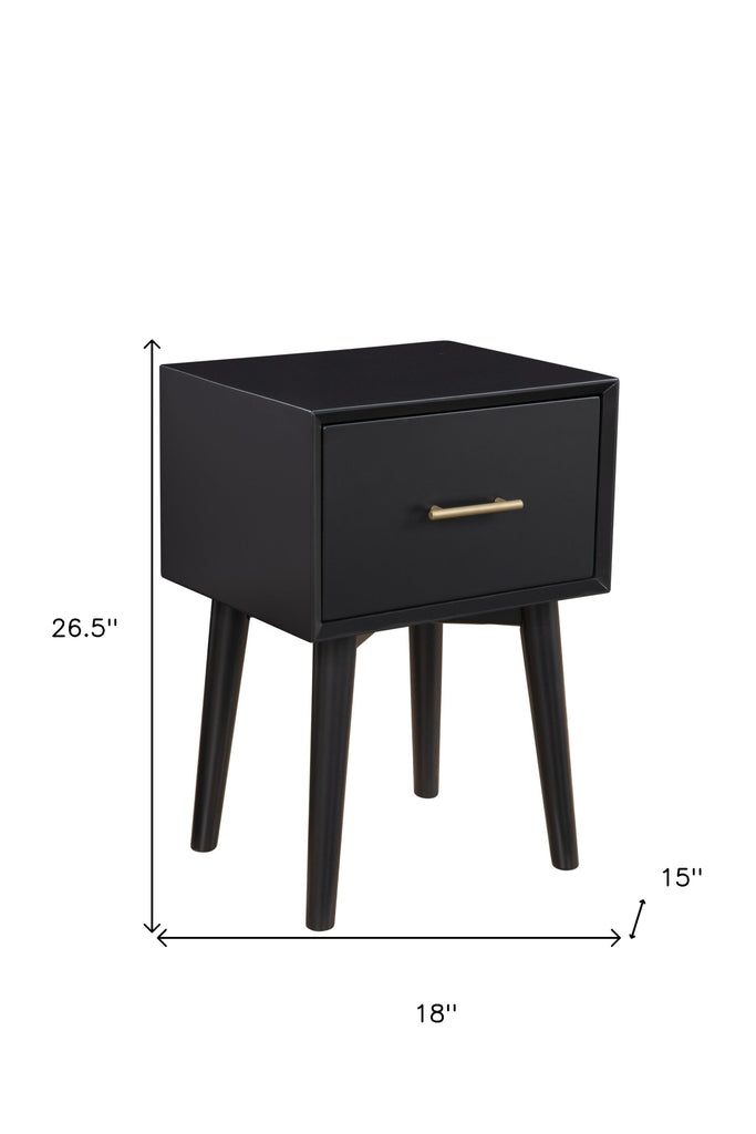 18" Black Mid Century Mod Wood End Table With Drawer