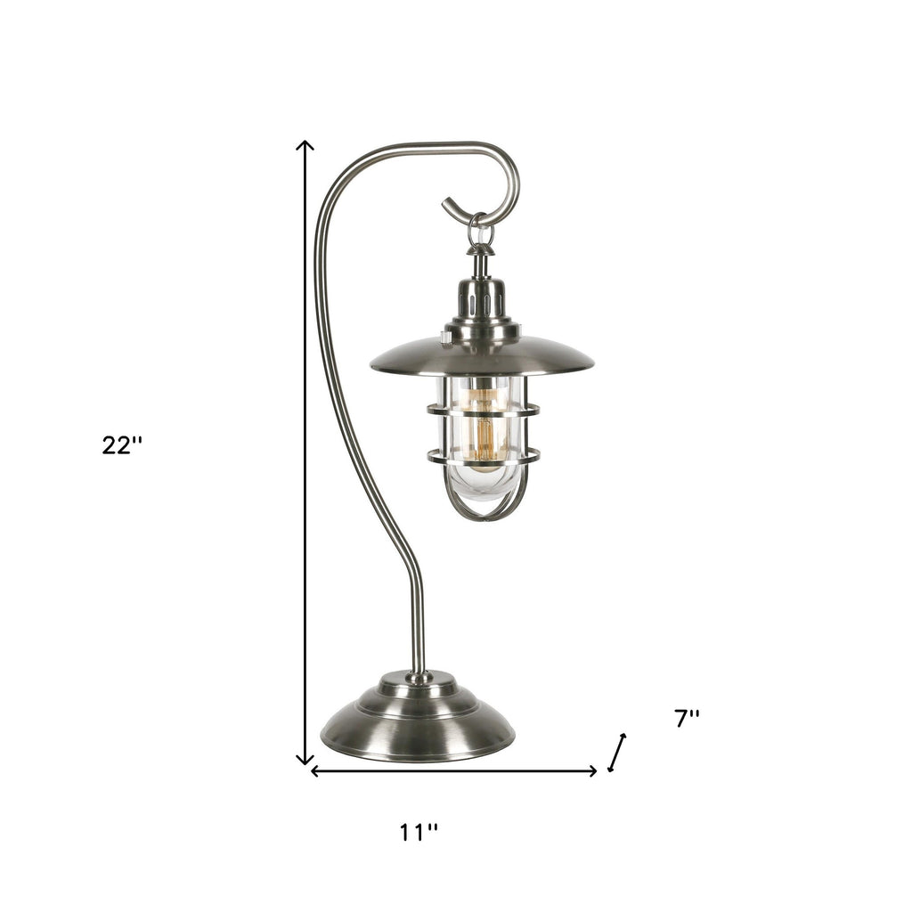 22" Nickel Metal Arched Table Lamp With Nickel Cage Shade