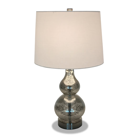 21" Silver Glass Gourd Table Lamp With White Drum Shade