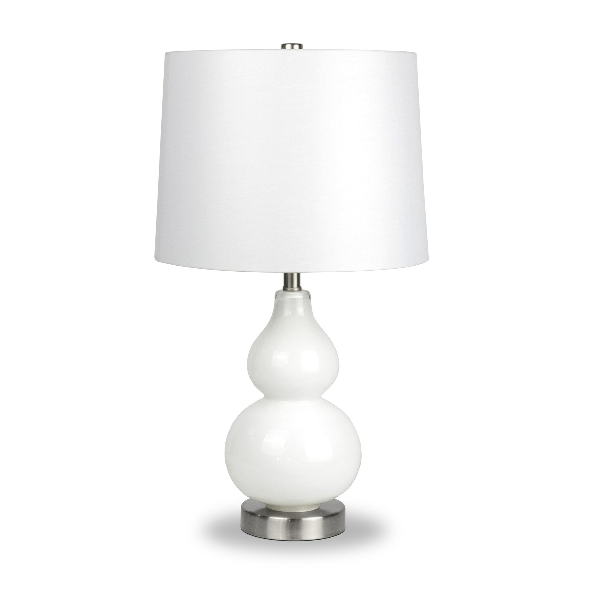 21" White Glass Gourd Table Lamp With White Drum Shade