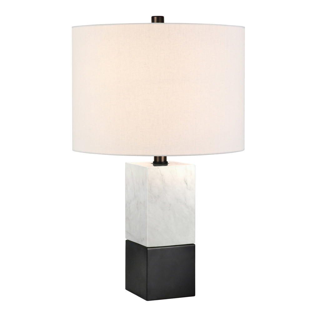 21" Black and White Marble Table Lamp With White Drum Shade