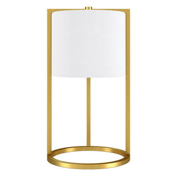 22" Brass Metal Table Lamp With White Drum Shade