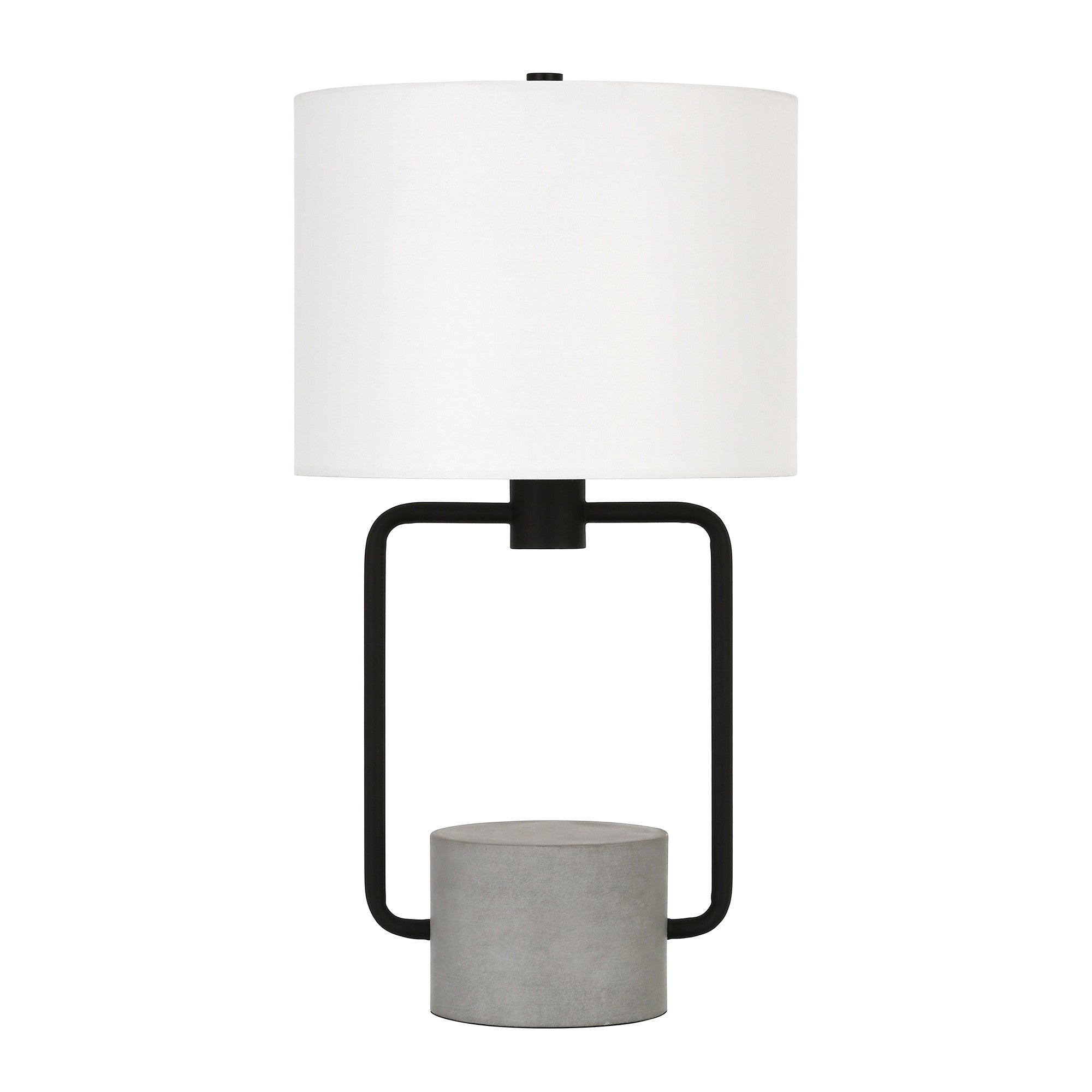 22" Black and Gray Concrete Table Lamp With White Drum Shade