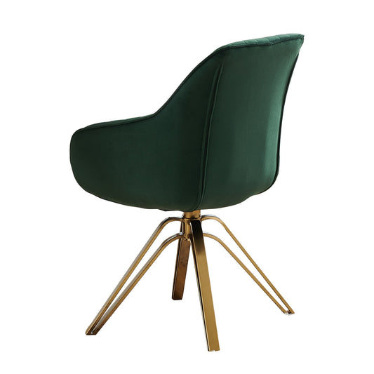 LuxxHomes  23" Green Velvet And Gold Swivel Arm Chair