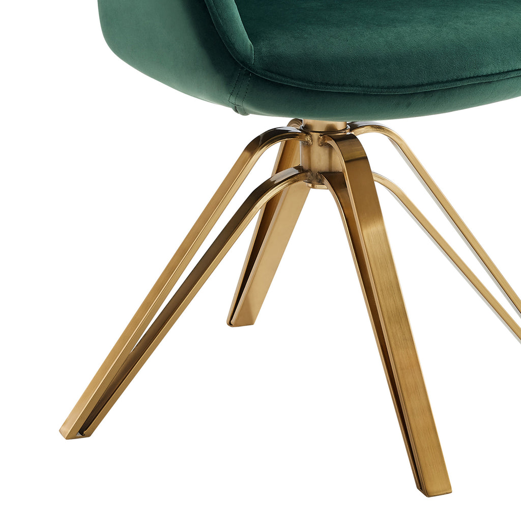 LuxxHomes  23" Green Velvet And Gold Swivel Arm Chair