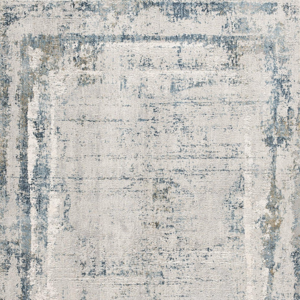 10' Runner Blue and Gray Abstract Washable Non Skid Area Rug