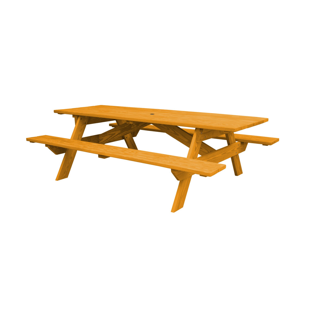 94" Natural Solid Wood Outdoor Picnic Table with Umbrella Hole