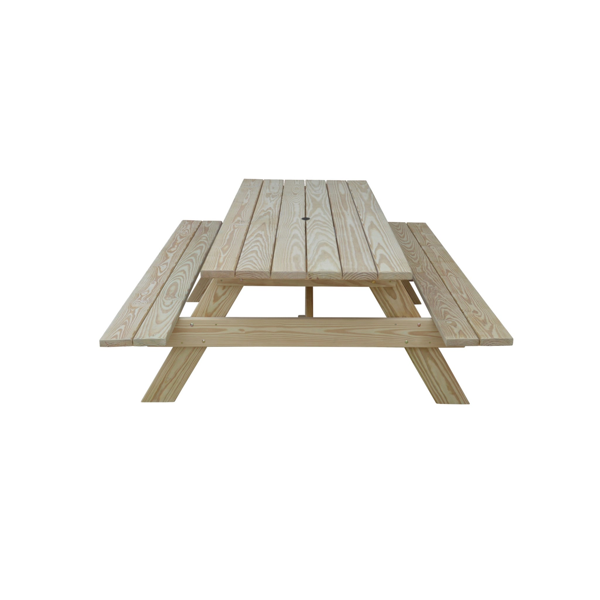 94" Beige Solid Wood Outdoor Picnic Table with Umbrella Hole