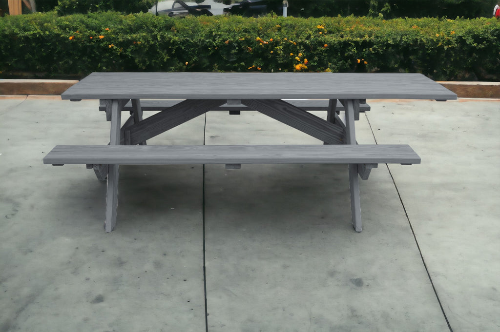 94" Gray Solid Wood Outdoor Picnic Table