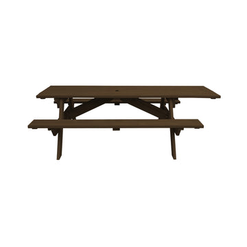 94" Dark Brown Solid Wood Outdoor Picnic Table with Umbrella Hole