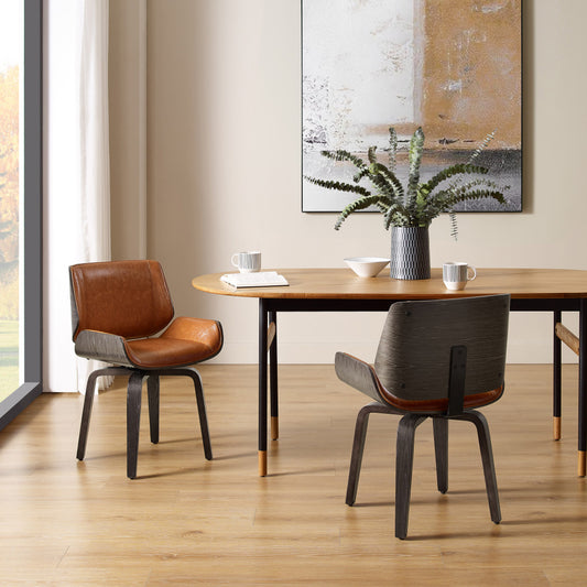 Brown And Black Upholstered Faux Leather Curved Back Dining Side Chair