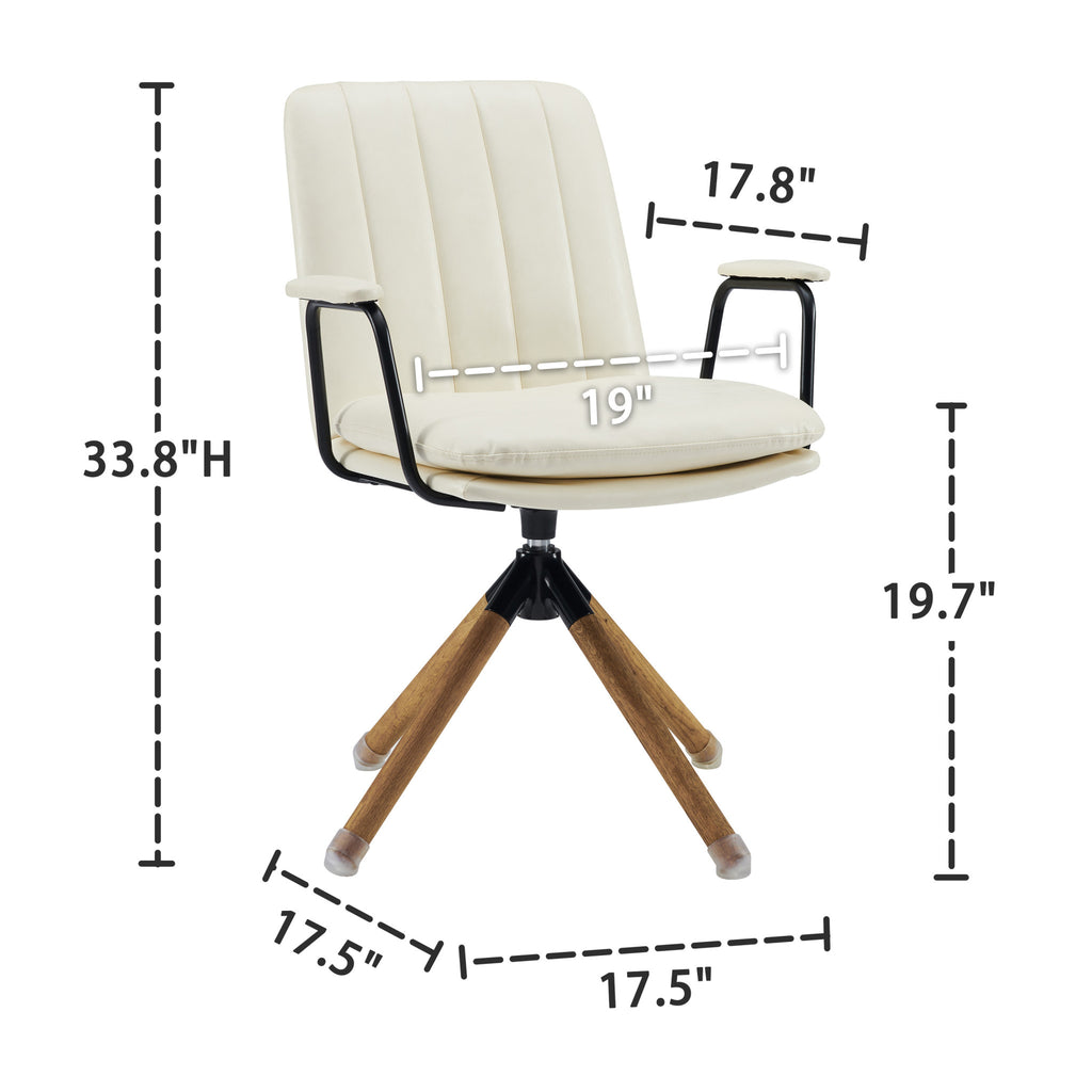 LuxxHomes  23" Off White Faux Leather And Brown Swivel Arm Chair