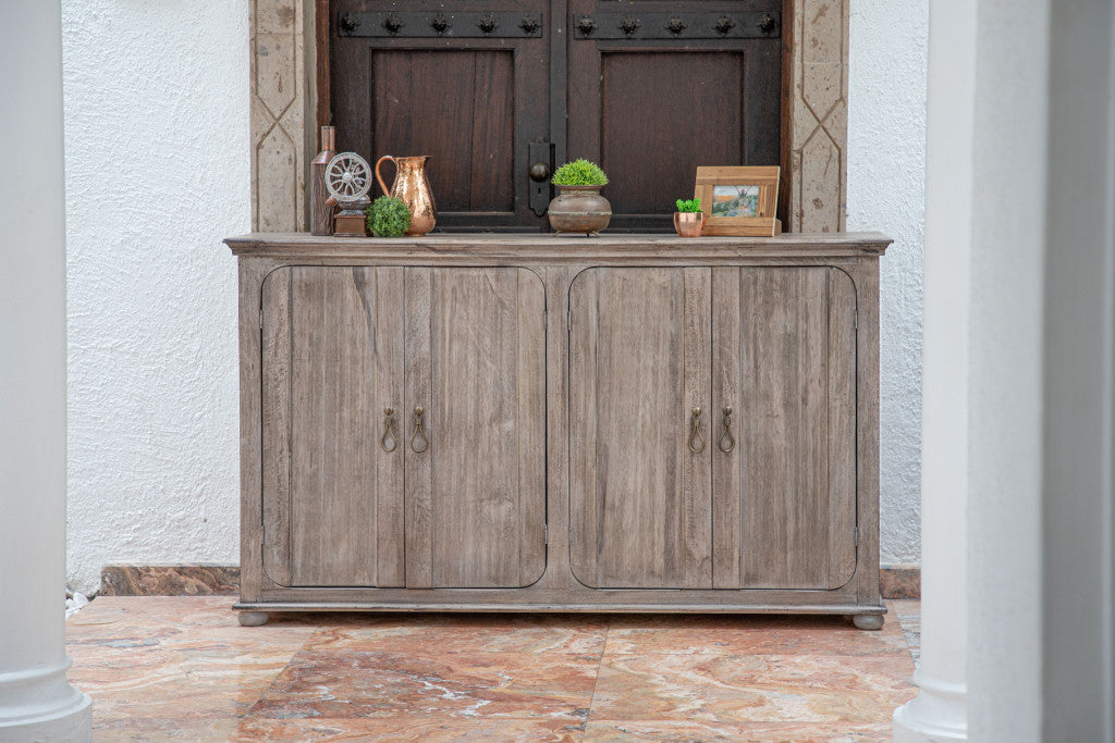 72" Sand Solid and Manufactured Wood Distressed Credenza