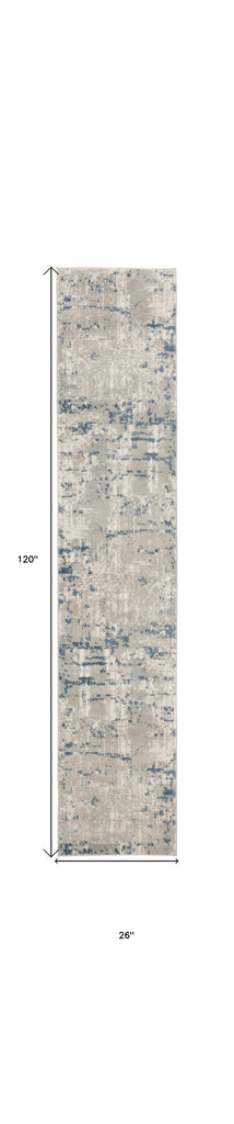 10' Blue and Gray Abstract Power Loom Runner Rug