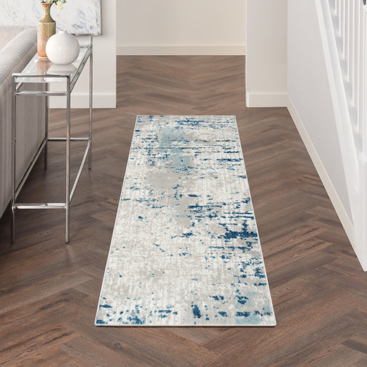 10' Blue and Gray Abstract Power Loom Runner Rug