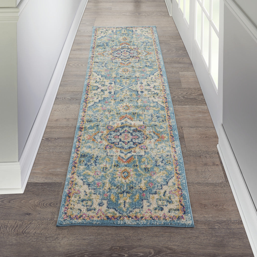 10' Ivory Floral Power Loom Runner Rug