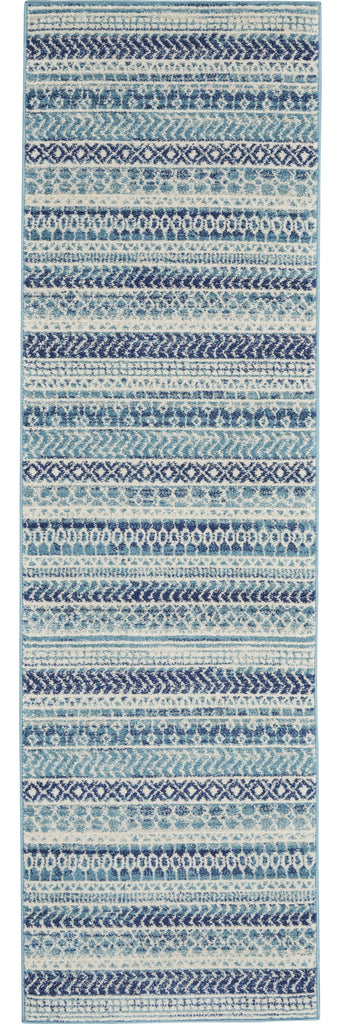 10' Navy Blue Floral Power Loom Runner Rug