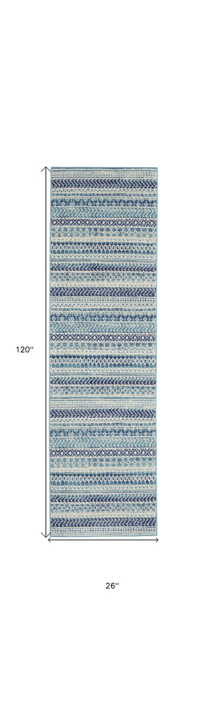 10' Navy Blue Floral Power Loom Runner Rug