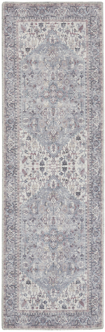 10' Gray Floral Power Loom Distressed Washable Runner Rug