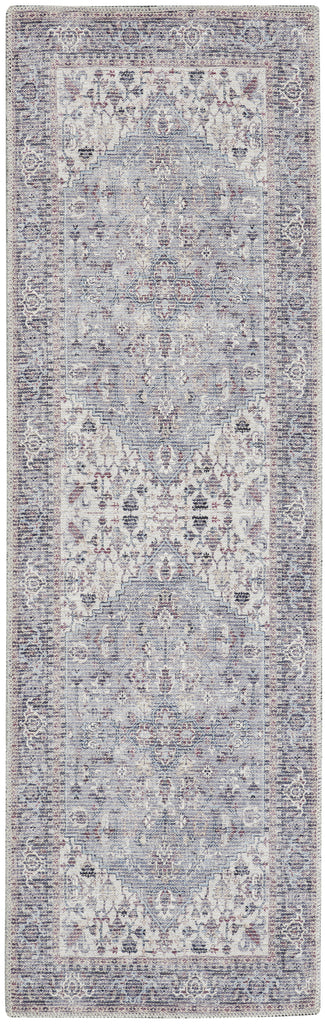 10' Gray Floral Power Loom Distressed Washable Runner Rug