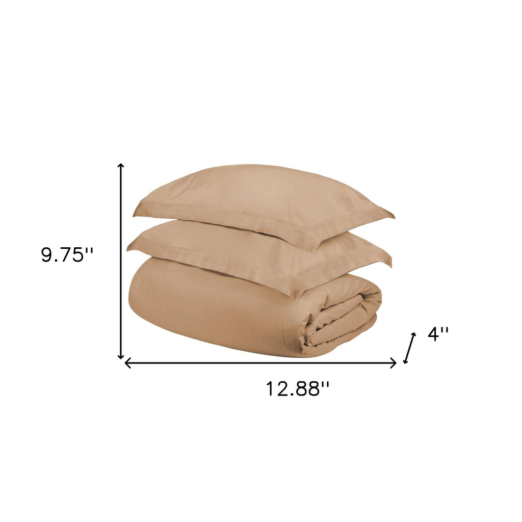 LuxxHomes  Beige King Cotton Blend 300 Thread Count Washable Duvet Cover Set