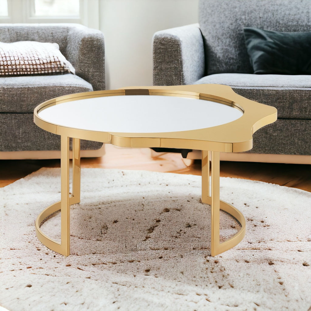 32" Silver Glass And Stainless Steel Round Mirrored Coffee Table