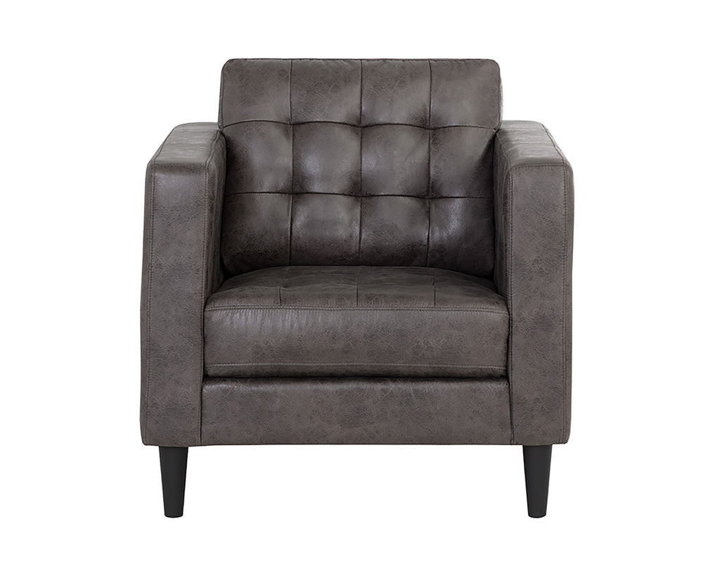 32" Gray And Espresso Fabric Tufted Arm Chair