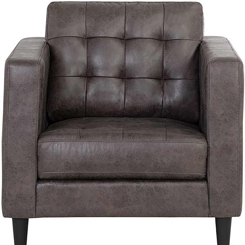 32" Gray And Espresso Fabric Tufted Arm Chair