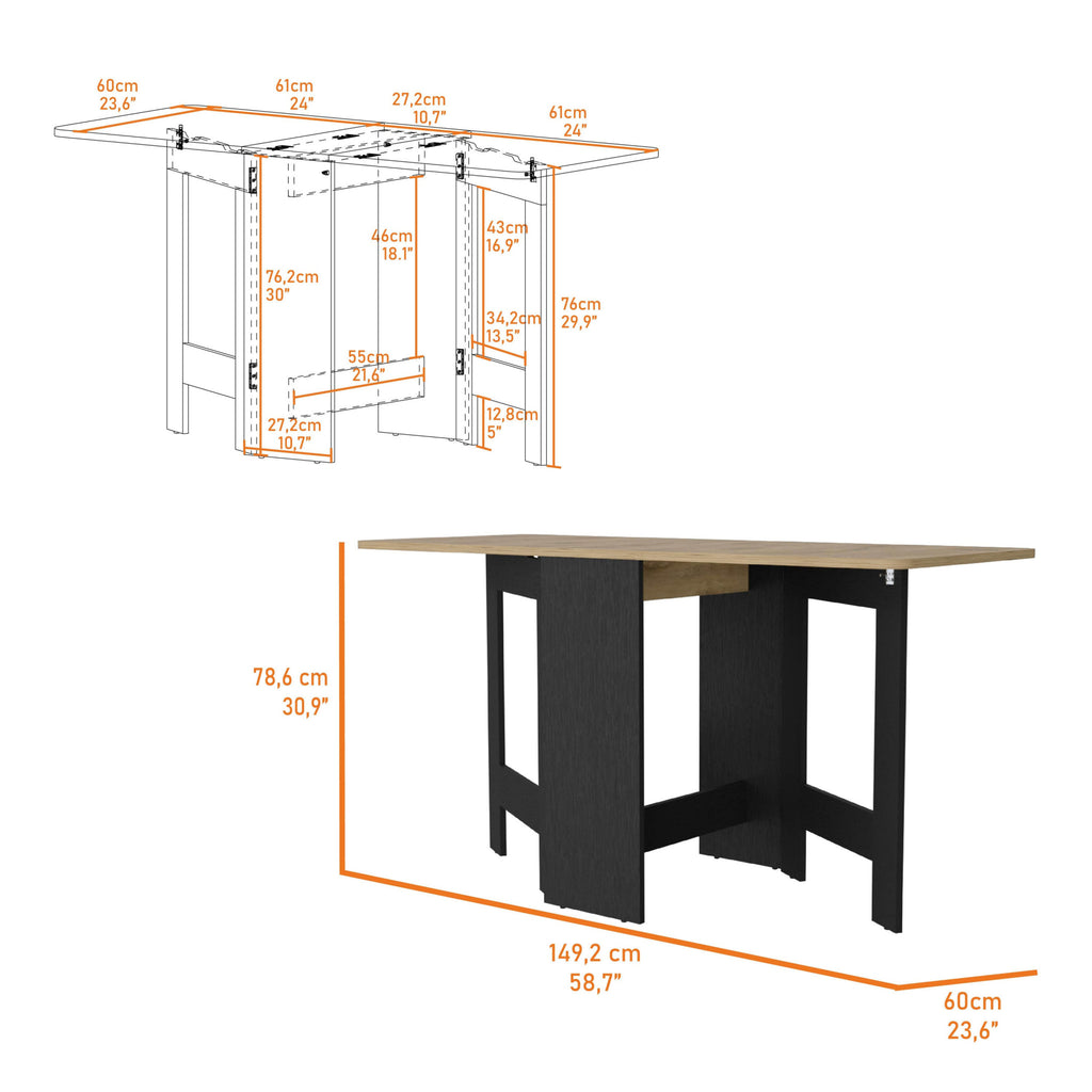 24" Wood Brown And Black Drop Leaf Trestle Base Dining Table