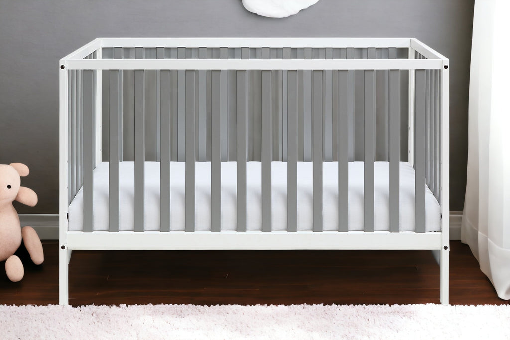 Gray and White Solid and Manufactured Wood Standard Three In One Convertible Crib