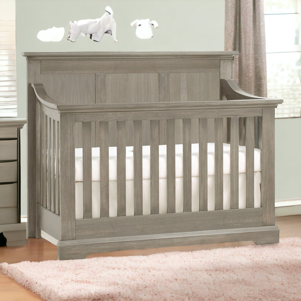 LuxxHomes  Ash Gray Solid and Manufactured Wood Standard Four In One Convertible Crib