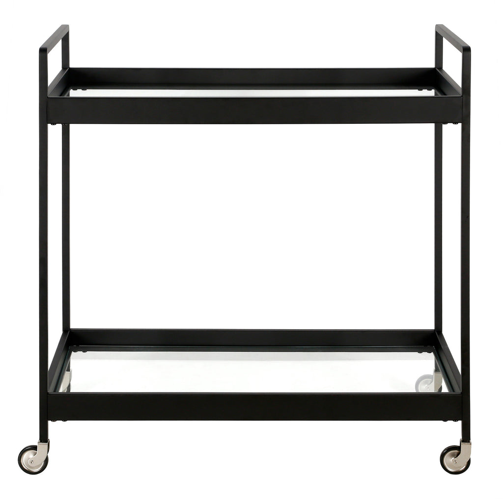 Black Steel And Glass Rolling Bar Cart