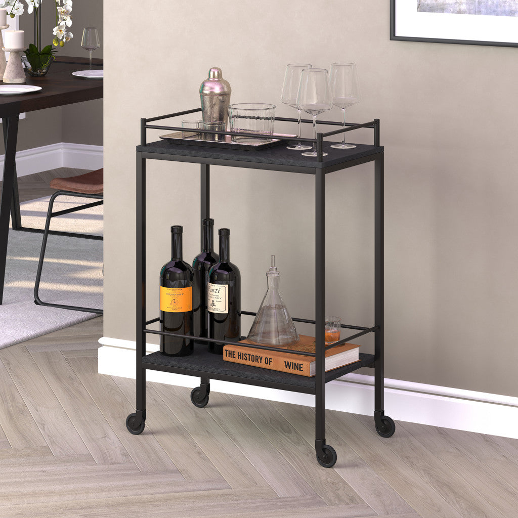 Black Steel Rolling Bar Cart