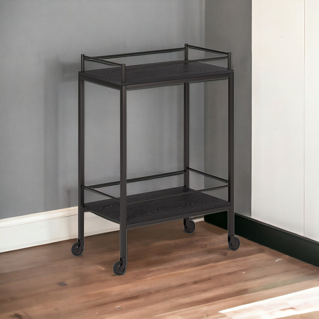 Black Steel Rolling Bar Cart