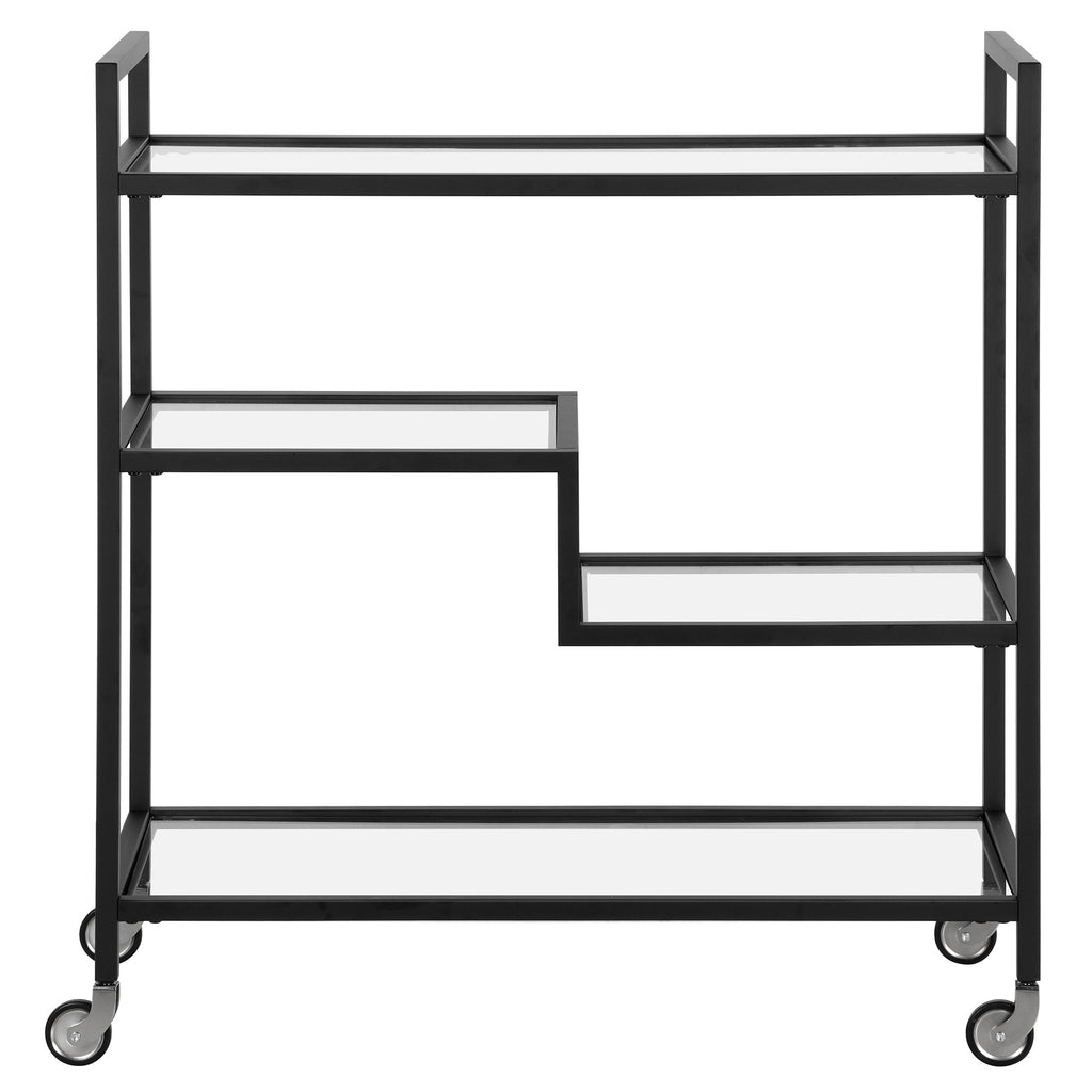 Black Steel And Glass Rolling Bar Cart