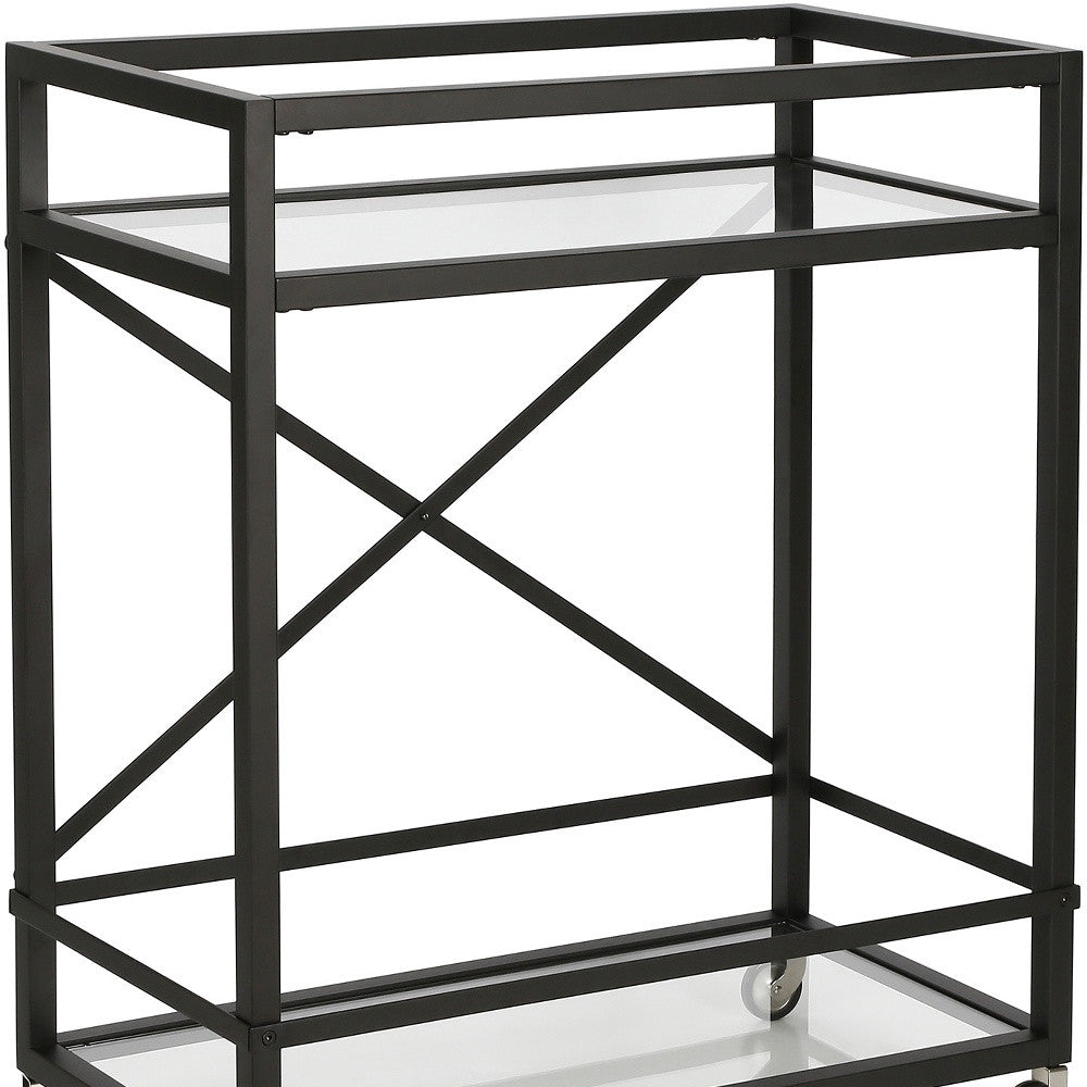 Black Steel And Glass Rolling Bar Cart