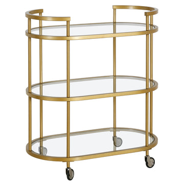 Brass Steel And Glass Oval Rolling Bar Cart