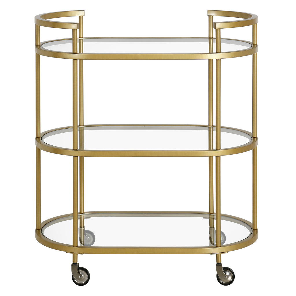 Brass Steel And Glass Oval Rolling Bar Cart