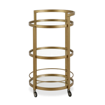 Brass Steel And Glass Round Rolling Bar Cart