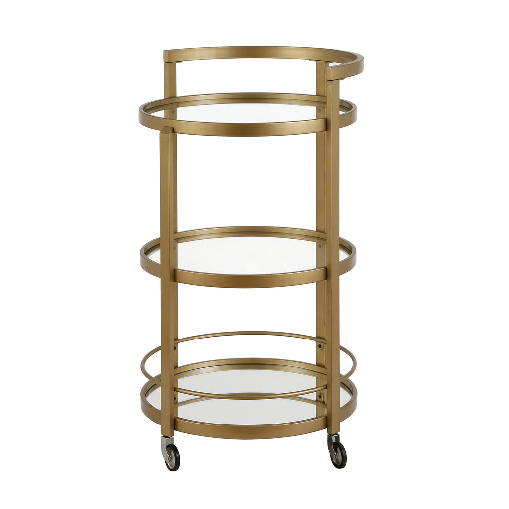 Brass Steel And Glass Round Rolling Bar Cart