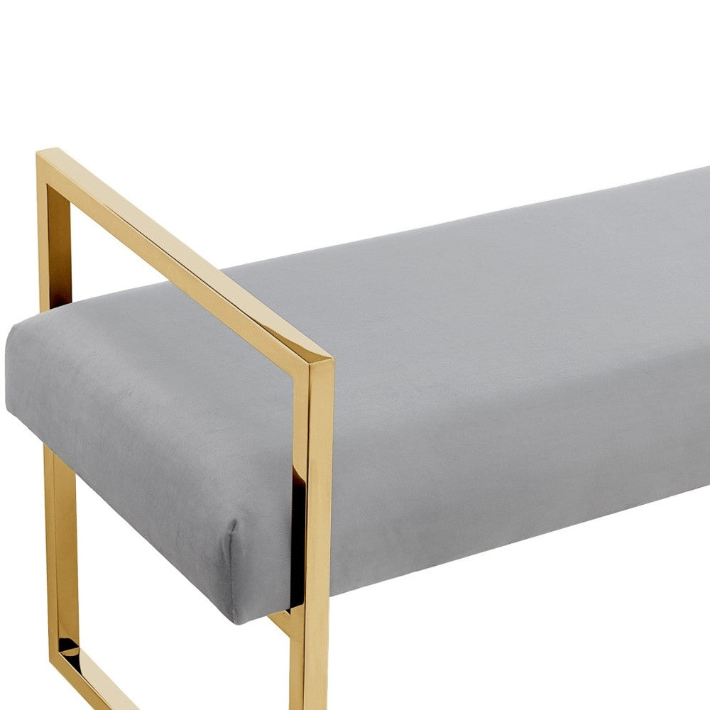 48" Hunter Green and Gold Upholstered Velvet Bench