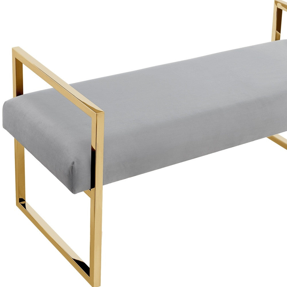 48" Hunter Green and Gold Upholstered Velvet Bench