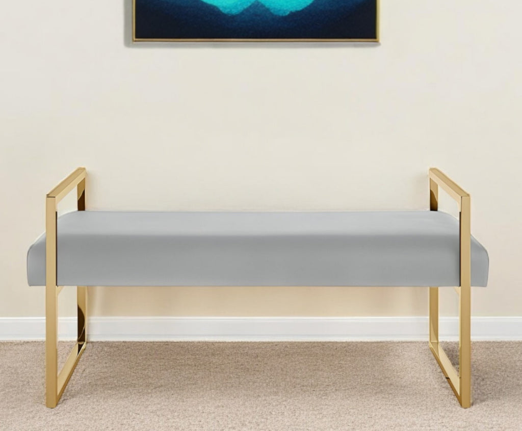 48" Hunter Green and Gold Upholstered Velvet Bench