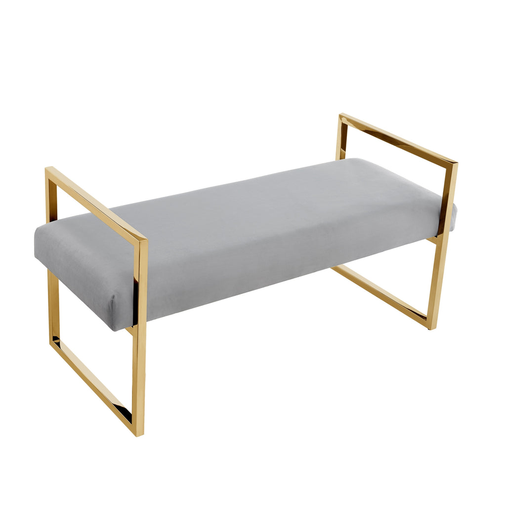 48" Hunter Green and Gold Upholstered Velvet Bench