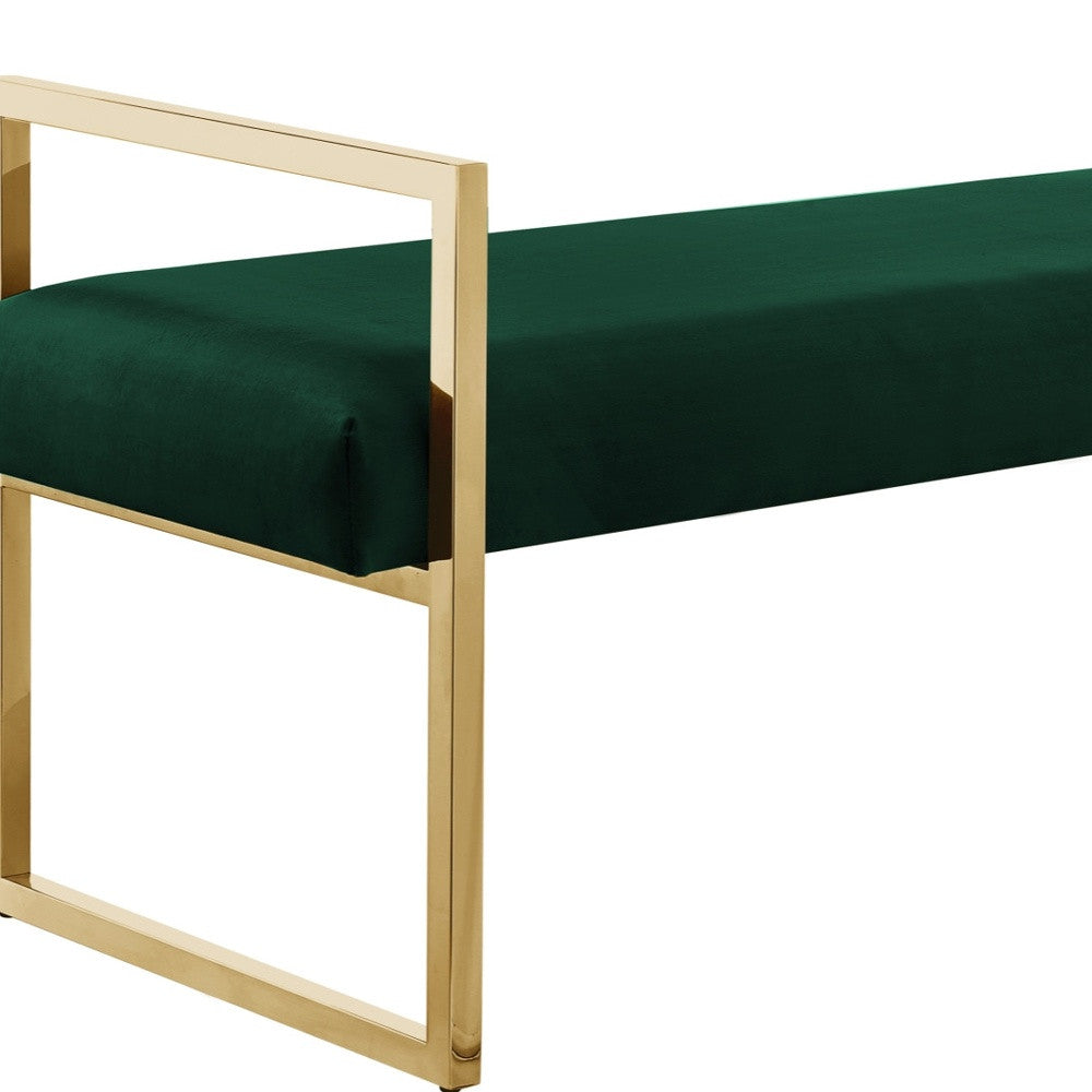 48" Hunter Green and Gold Upholstered Velvet Bench