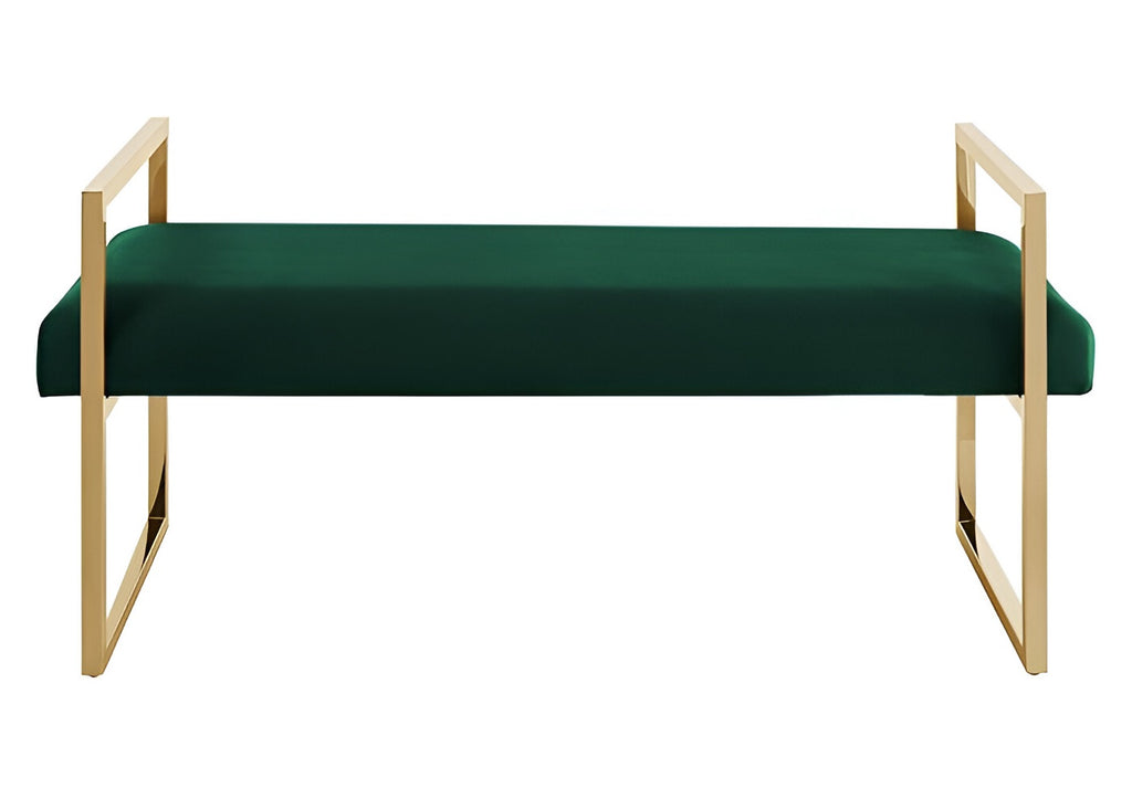 48" Hunter Green and Gold Upholstered Velvet Bench